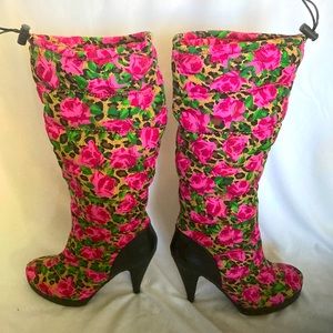 Betsy Johnson rose cheetah print knee high boots